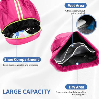 JELUTAR Drawstring Backpack Gym Bag with Shoes Compartment, Rose - color: Rose, size: Medium