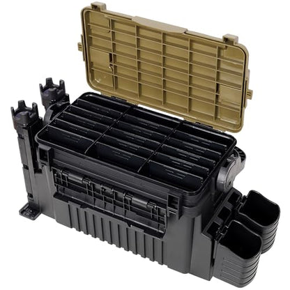 Dual-layer Fishing Tackle Box, Tackle Box Organizer Fishing Box Large, Plastic Portable Tackle Storage Box with 2pcs Rod Holder, 2pcs Cup Holder, 1pc Carring Strap