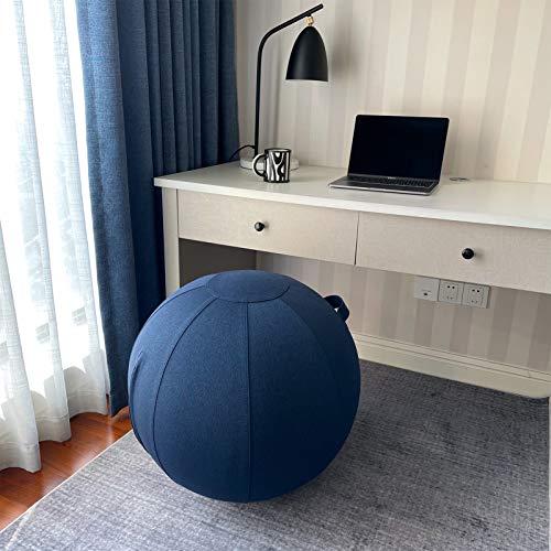 Sitting Ball Chair for Office and Home, Pilates Exercise Yoga Ball with Cover for Balance, Stability and Fitness, Ergonomic Posture Exercise Ball Seat with Handle and Pump - color: Dark Blue