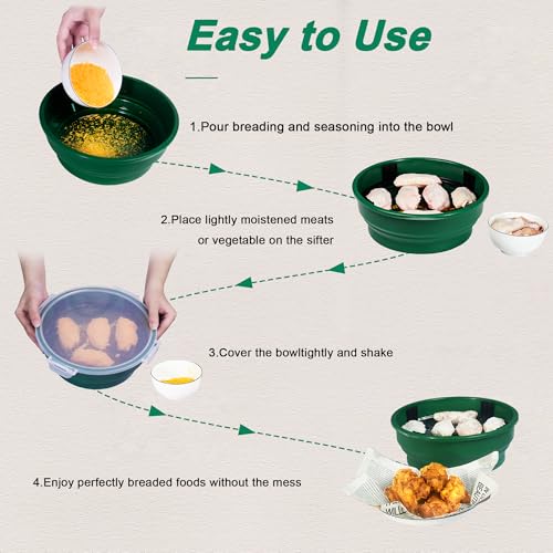 Collapsible Batter Bowl - Mess Free Better Breader Shaker Bowl with Lid Breading Shaker Container - Great for Fried Fish, Fried Chicken, Onion Rings, Wings & More,No Leak,Easy to Store