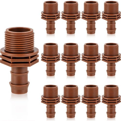 12 Pcs 3/4" Thread to 1/2" Coupling PVC to Drip Irrigation Adapter Fittings, 3/4" Male Pipe Thread(MPT) x 1/2" Barbed Drip Line Coupling Connectors - size: 3/4" Thread to 1/2" Coupling