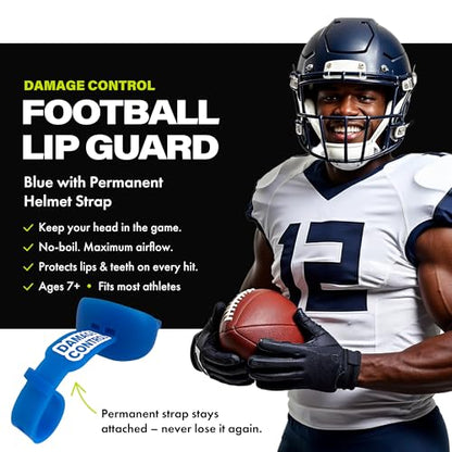 DAMAGE CONTROL Pacifier Football Mouth Guard – Permanent Strap – Blue - color: Blue