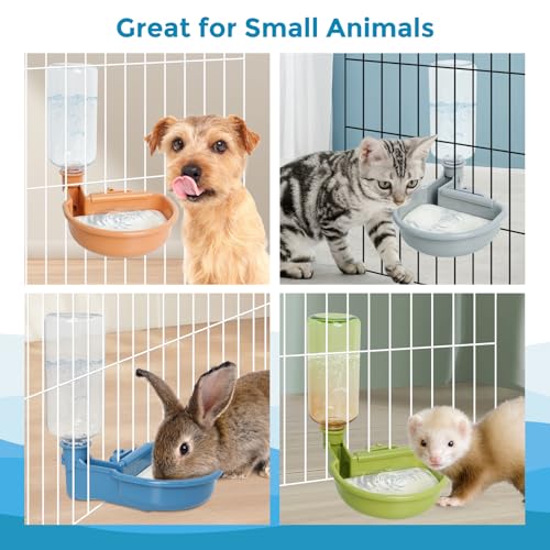 VANNON 16oz Pet Water Bottle, Gravity Dog Water Bowl Dispenser for Cage, Anti-Overflow Water Dispenser for Small Dogs, Cats, Rabbits and Other Small Animals, BPA Free, Blue