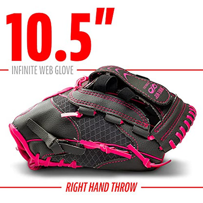 Franklin Sports Youth Teeball Gloves - Shok Sorb Kids Baseball + Teeball Mitt - Boys + Girls Fielder Gloves - 10.5" Inch - color: Graphite/Pink