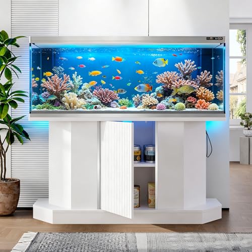 55-75 Gallon Aquarium Stand with 6-Outlet Charging Station (4AC+2USB), Heavy Duty Fish Tank Cabinet, 880 lbs Capacity, for Turtle Tank Reptile Terrarium, White - color: White, size: 47.64"L x 14.17"W x 28.7"H