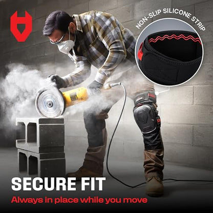 NoCry Professional Gel Knee Pads for Work — Heavy Duty Anti-Slip Cap, Extra Dual-Layer Foam and Cushion, Reinforced Adjustable Non-Slip Straps, Built-in Hangand Pull Loops, Fits Men Women, Black