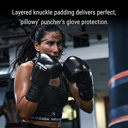 Hayabusa Pro Leather Hook and Loop Boxing Gloves for Men and Women - color: Black, size: 14oz