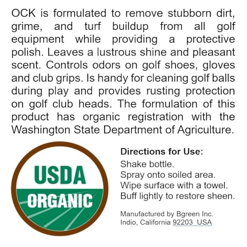 OCK Organic Golf Club & Gear Cleaner, Polish and Shoe Deodorizer 2oz Fluid Spray