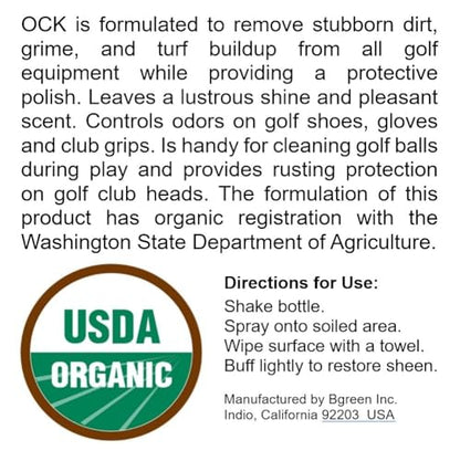 OCK Organic Golf Club & Gear Cleaner, Polish and Shoe Deodorizer 2oz Fluid Spray