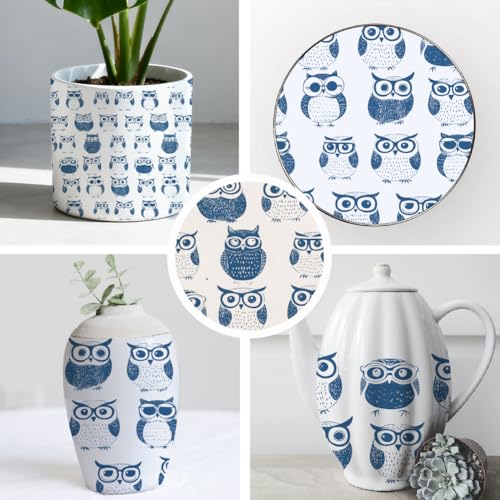 SUPERDANT 5PCS Cartoon Owls Underglaze Paper Transfer Animals Transfer Paper for Clay Ceramic Porcelain Under Glaze Transfers for Pottery Enamel Decals Blue Underglaze Decal Papers Handcrafted Gifts - style: Cartoon Owl