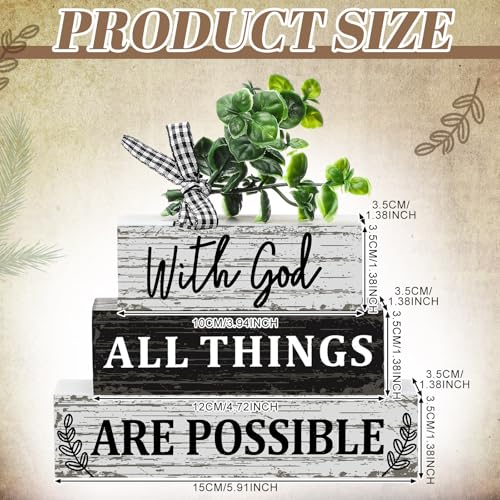 4 Pcs Farmhouse Wooden Tabletop Decor Christian Tiered Tray Decor Eucalyptus Leaves Wooden Block Sign Gift Summer Home Centerpiece Table Decoration - style: Christian