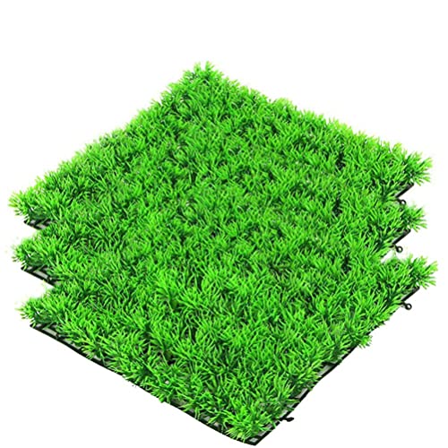 3 PCS Aquarium Grass Mat Decorations,Artificial Plastic Plant Lawn for Fish Tank Plants Landscape Ornament,Fish Tank Decor Green Carpet with Suction Cups for Freshwater & Saltwater - size: 3PCS-9.8" x 9.8" x 1.4"