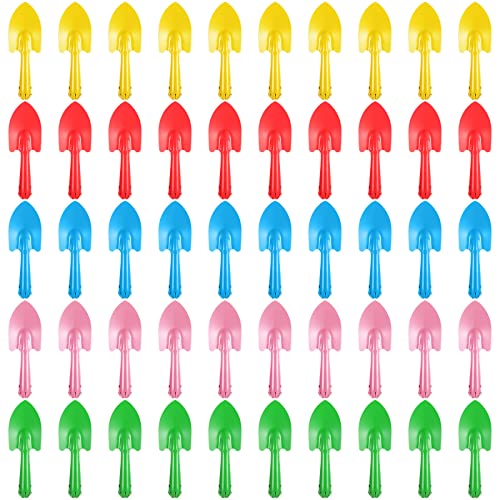 50 Pcs Mini Colorful Metal Hand Shovel 7.87 x 2.56 Inch Mini Trowel Set Garden Tools Small Garden Shovels for Digging Gardening Soil Planting Transplanting Women Men, 5 Colors