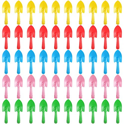 50 Pcs Mini Colorful Metal Hand Shovel 7.87 x 2.56 Inch Mini Trowel Set Garden Tools Small Garden Shovels for Digging Gardening Soil Planting Transplanting Women Men, 5 Colors