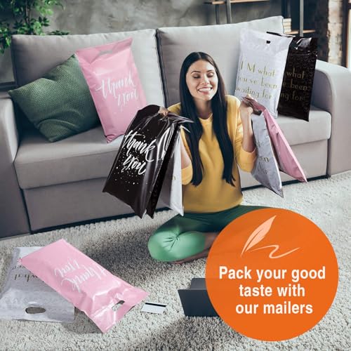Metronic Thank You Poly Mailers 14.5x19 50 Pcs, Easy to Carry Shipping Bags with Handle, Self Seal Mailers Poly Bags for Small Business Packing and Shipping, Large Package Bags Mailing Bags, Black - color: Black, size: 14.5X19" 50PC
