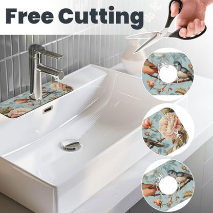 Faucet Draining Mat For Kitchen Sink, Blue Birds Peonies Flowers Diatom Mud Absorbent Drain Pad For Bathroom Kitchen Sink Splash Guard Drying Mat - color: Blue Birds Peonies Flowers