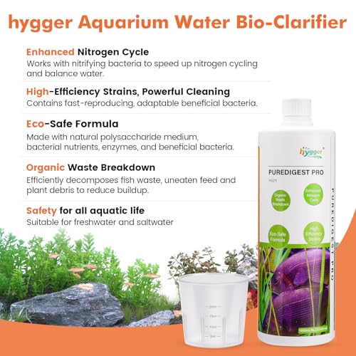 hygger Aquarium Water Bio-Clarifier, Reducing Fish Waste and Cleaning Organic Sludge, Natural Fish Tank Aquarium Leave-in Waste Management Solution for Freshwater and Saltwater Tanks, 1000 ML