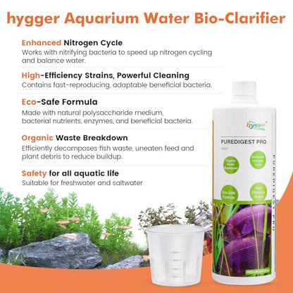 hygger Aquarium Water Bio-Clarifier, Reducing Fish Waste and Cleaning Organic Sludge, Natural Fish Tank Aquarium Leave-in Waste Management Solution for Freshwater and Saltwater Tanks, 1000 ML