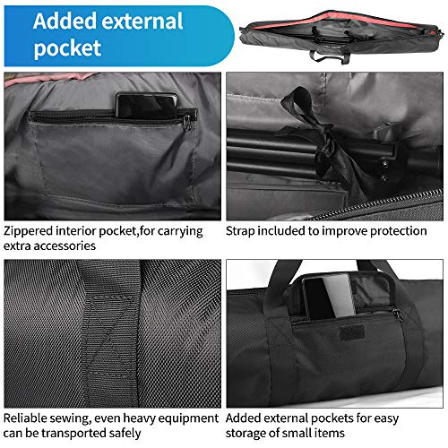 HEMMOTOP Tripod Bag, 47x7in All Sides Thick Tripod Carrying Case with Shoulder Strap and Handle, Heavy Duty Light Stand Bag with Two Zippered Pockets for Pool Cue, Speaker Stand -R12018