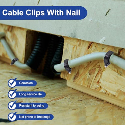 HARFINGTON 120pcs Cable Clips with Nail 18mm ID Circular Single Half Clamp J-Hook with Nail Cord Clips for Wires on Wall for Ethernet Tacks Coax Pex Tubing Pipe Support, Black - size: 18mm ID