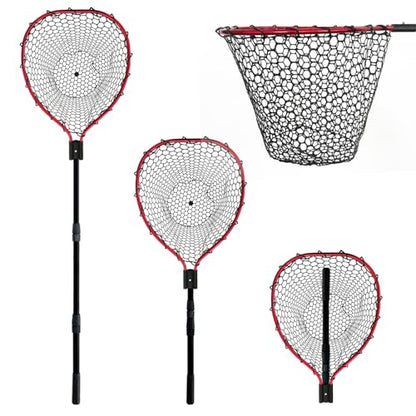 Telescoping Metal Lock Fishing Net with Handle Red Green 64" 52" Rubber Fish Net - Adjustable Length Lightweight Foldable Large Big Collapsible Extendable Fishing Net - color: upgraded metal lock(3-section pole)