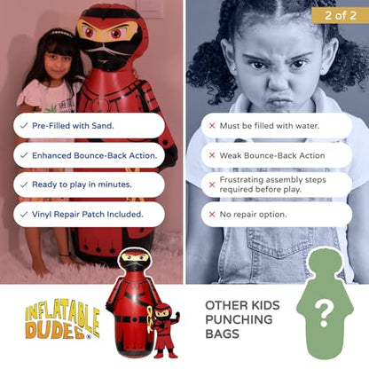 INFLATABLE DUDES Kids Punching Bag- Bop Bag | Sand-Base - color: Red Samurai Standard Ninja | Pre-filled with Sand, size: 47"
