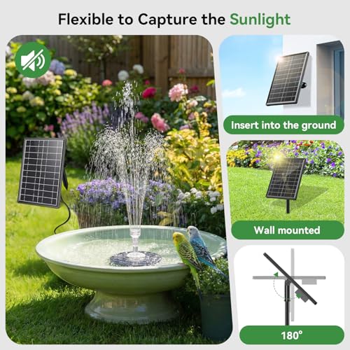 8W Solar Fountain Pump Built-in 3600mAh Battery & LED Lights, Solar Powered Water Pump with Double-Layer Nozzle & 5ft Tubing, Solar Water Fountain For Bird Bath Pond Garden DIY Water Features - size: 8W