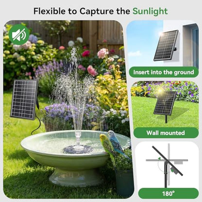 8W Solar Fountain Pump Built-in 3600mAh Battery & LED Lights, Solar Powered Water Pump with Double-Layer Nozzle & 5ft Tubing, Solar Water Fountain For Bird Bath Pond Garden DIY Water Features - size: 8W