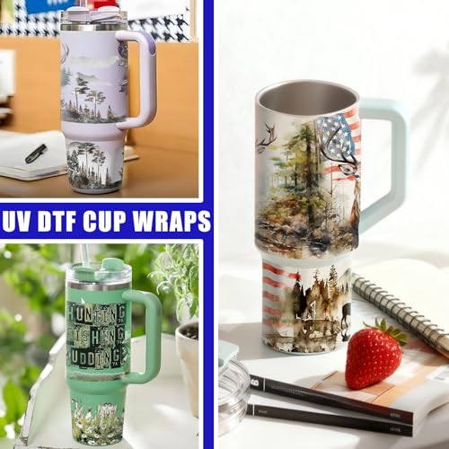 6 PCS Deer UV DTF Cup Wrap for 40 oz Glass Table Bottles High Viscosity Self-Adhesive Stickers - style: Deer