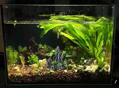 Fish Tank Decorations Aquarium Mountain View Stone Decorations Resin Rock Aquascaping with Hiding Cave, Fish Tank Accessories Aquarium Ornaments with Small Plants (AS)