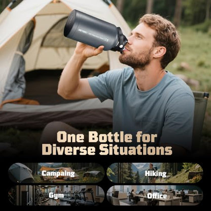 ONETIGRIS 64oz Tactical Insulated Water Bottle with 3 Lids & MOLLE Pouch - color: Gray