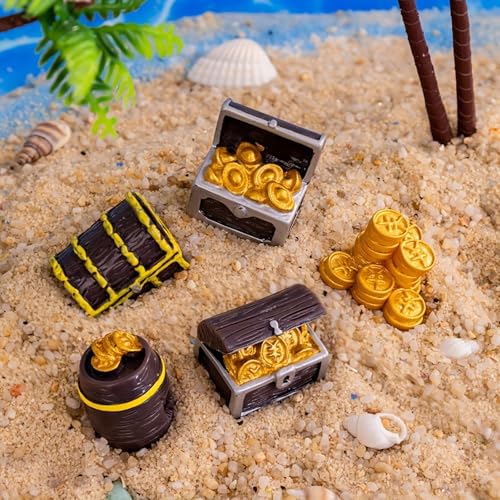 6 Pcs Pirate Treasure Mini Figurines, Resin Ornaments for Fish Tank, Terrarium, Fairy Garden, Party Decor, DIY Crafts