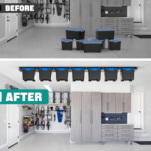 EVERHANGER Ceiling Storage Rack, Heavy Duty Garage Overhead Storage Rack | Adjustable Garage Ceiling Bin Storage System, 5 Sets for 4 Bins, 16 Inch - style: For 7 Bins