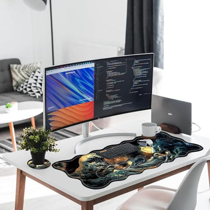 Large Gaming Mouse Pad, Keyboard Wrist Rest Pad & Wrist Support Mousepad Set, Stitched Edge, Extended, Non-Slip Base, Memory Foam Desk Mat for Office, Home,Japanese Sea Wave - color: Japanese Sea Wave