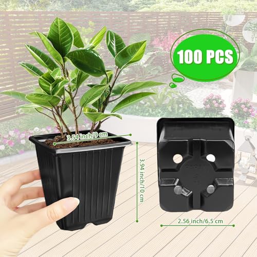 100Pcs Square Plant Nursery Pots,3.5 Inch Plastic Pots with Drainage Holes,Reusable Seed Starter Pots for Flowers,Vegetables,Garden Planting,Transplanting,Succulents,Cuttings(Black) - color: 100pcs Black