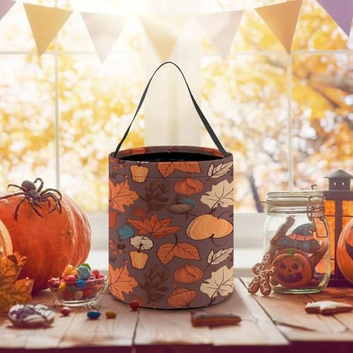 Halloween Trick Or Treat Bags With Handles Collapsible Candy Bucket Reusable Fall Printed Goody Bucket For Holiday Party Gifts - color: Fall