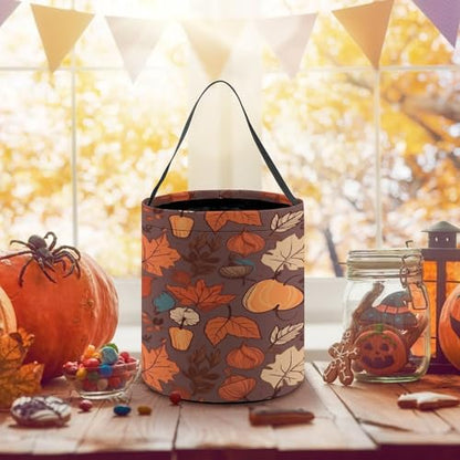 Halloween Trick Or Treat Bags With Handles Collapsible Candy Bucket Reusable Fall Printed Goody Bucket For Holiday Party Gifts - color: Fall