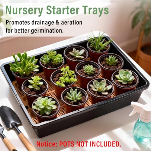 5 Pack Nursery Pots Trays with Removable Mesh Drainage Mat, Plastic Seed Starter Trays (17"x12"x3.5") with Drainage Hole, Propagation Kit for Seedlings, Microgreens, Plant Germination (Black) - size: 17" L x 12" W x 3.5" H