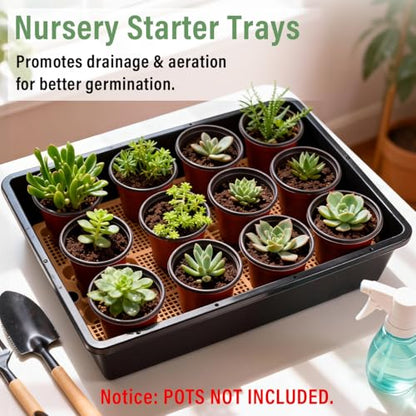 5 Pack Nursery Pots Trays with Removable Mesh Drainage Mat, Plastic Seed Starter Trays (17"x12"x3.5") with Drainage Hole, Propagation Kit for Seedlings, Microgreens, Plant Germination (Black) - size: 17" L x 12" W x 3.5" H