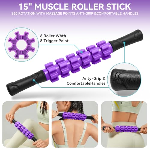 Krightlink 5 in 1 Foam Roller Set High Density Deep Tissue Massager | Trigger Point Massage Roller for Muscle Massage, Massage Ball, Resistance Band for Whole Body Physical Therapy Purple - color: Violet