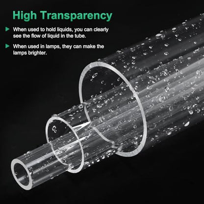 M METERXITY 2-Pack Clear Rigid Acrylic Pipe, 17mm[0.67"] ID x 21mm[0.83"] OD Plastic Round Tube for Water Cooling System/Lamps/Fountains/Aquariums/Display Stand, Acrylic Tubing [305mm/12IN] - size: 17mm ID x 21mm OD