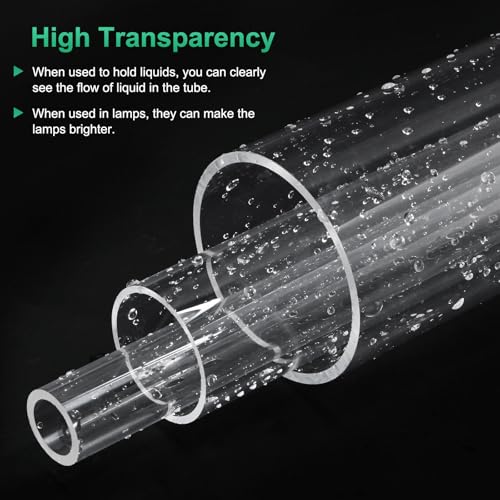 M METERXITY 2-Pack Clear Rigid Acrylic Pipe, 10mm[0.39"] ID x 20mm[0.79"] OD Plastic Round Tube for Water Cooling System/Lamps/Fountains/Aquariums/Display Stand, Acrylic Tubing [305mm/12IN] - size: 10mm ID x 20mm OD