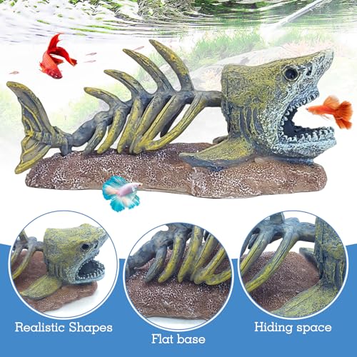 Fish Tank Decorations Resin Shark Skeleton Aquarium Decor Reptile Tank Accessories Ornament Fish Bone Hideout for Shrimp Lizards Geckos Spiders - style: Shark Skeleton