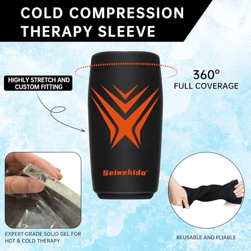 Extended Leg Knee Ice Pack Wrap Sleeve for Knees Injuries Reusable 2 Pack - color: Black-2pack