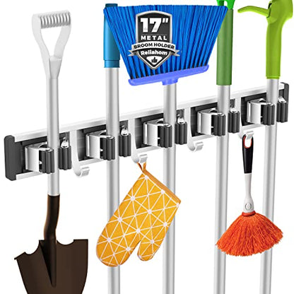 reliahom Broom Holder Wall Mount Mop Hanger Tools organizer 5Racks 4Hooks - color: Black