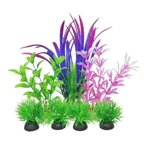 Aquatic Plants, 7pcs Vibrant Aquarium Decor Set, Realistic Plastic Water Plants Weighted Base Faux Fish Tank Greenery for Betta Goldfish Habitat and Small Tank Accessories