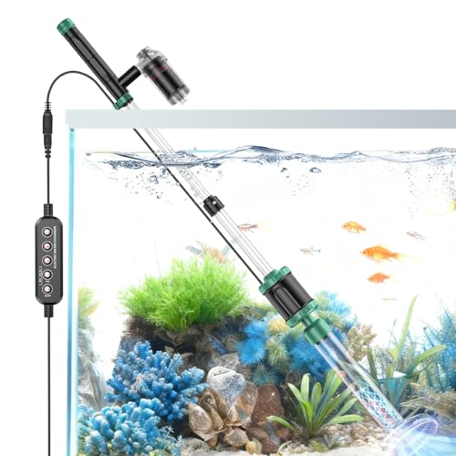 AKKEE Aquarium Vacuum Gravel Cleaner, 36W Electric Fish Tank Cleaner Vacuum, 8 in 1 Multifunctional Aquarium Cleaner for Automatic Water Change, Wash Sand, Water Circulation and Timed Off - color: Green
