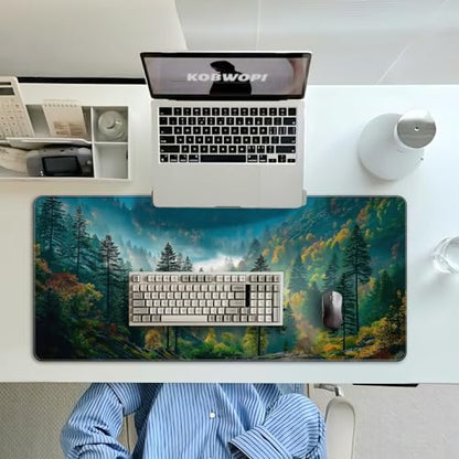 35.4 x 15.7 in, XXL Large Mouse Pad for Desk, Extended Keyboard Mouse Mat for Computer Office, Big Mouse pad with Stitched Edges, Gaming Pc-Mountains and Woods - color: Mountains and Woods