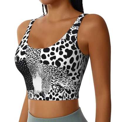 Leopard Print Display Printed Women's Sports Tank top with Removable Chest Pads for Fitness