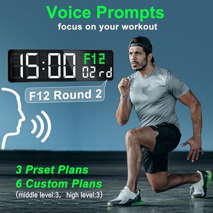 LUCORB 12'' Gym Clock, Interval Workout Digital Wall Clock with Seconds Date for Home Gym, 5 Display Modes | Remote Countdown Timer, Stopwatch | 4 Alarms fit Classroom Living Room Office
